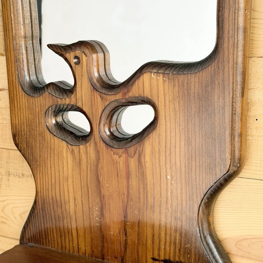 Mirror Mid Century Modern‎ With Shelf and Bird Carving Arch 70's Retro Wall Art